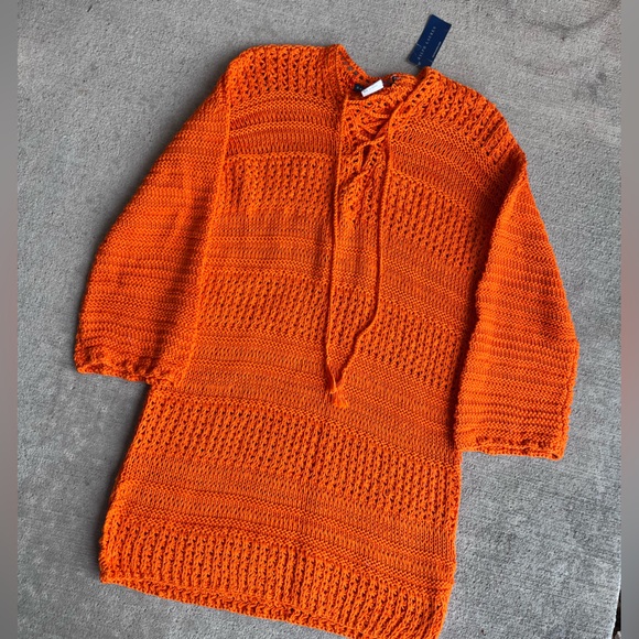 Vintage 90s Ralph Lauren crochet orange linen cotton dress tunic top NWT coverup - Picture 5 of 7